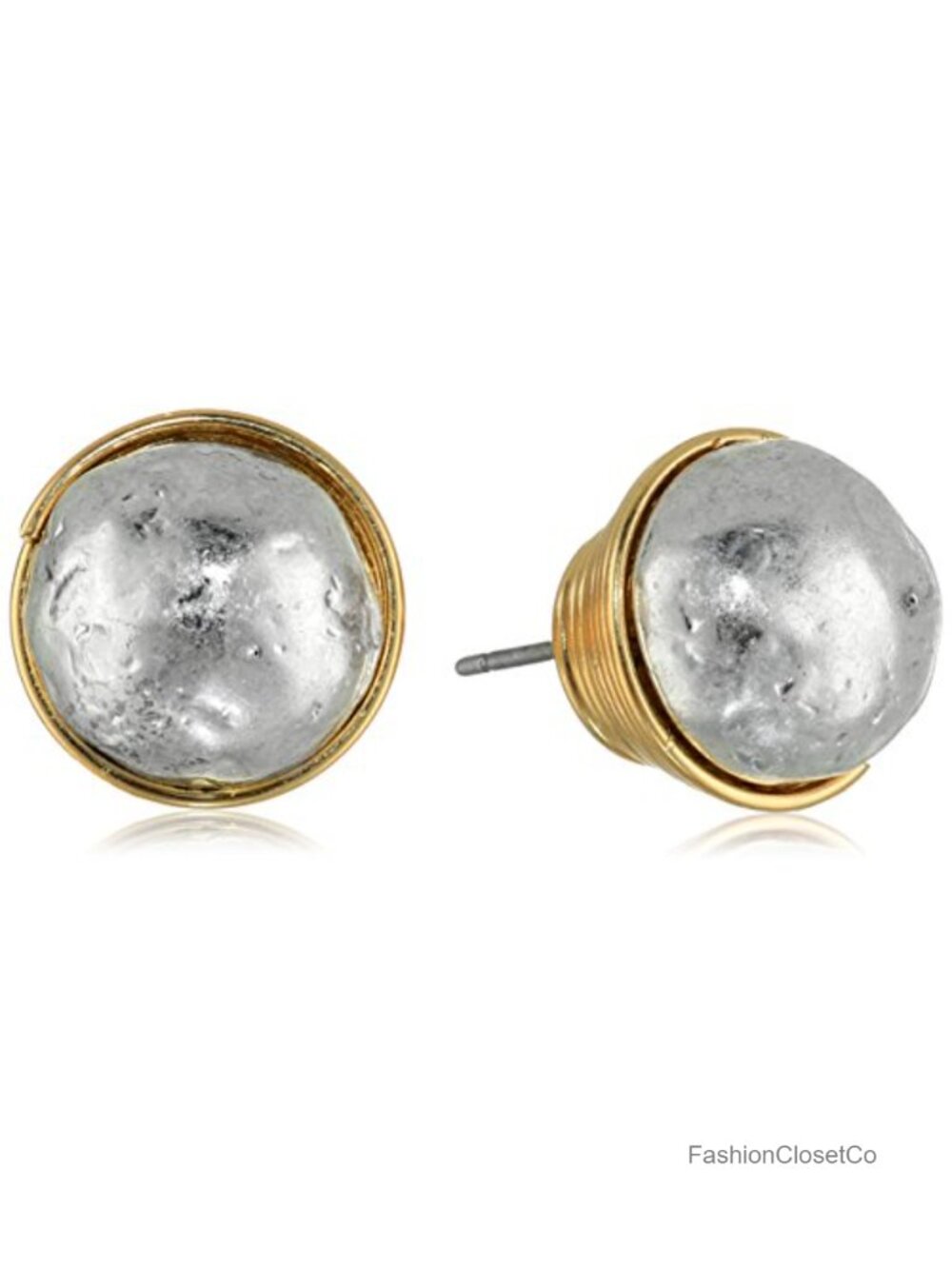 Sculptural Two-Tone Metal Wire Wrapped Stud Earrings Post Back